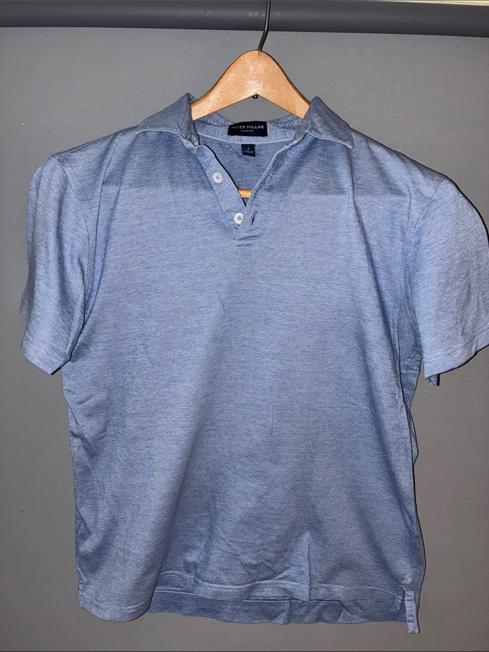 Peter Millar Men's Heathered Light Blue Polo Sz S